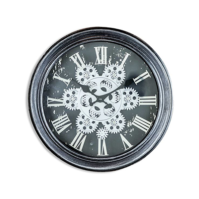 Antique Black And Silver Grey Moving Gears Wall Clock