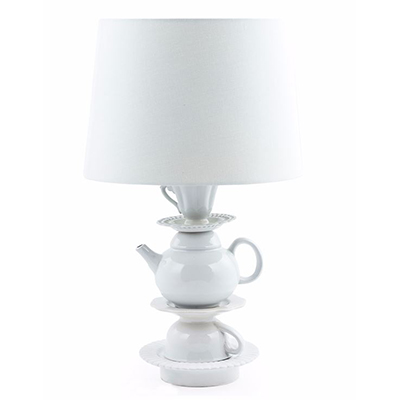 White Ceramic Teapot Table Lamp with White Shade