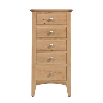 Eva Natural 5 Drawer Chest - Narrow Chest - Bedroom Chest - Drawers - Storage - Oak - Pine - Wooden - Natural - Bedroom - Furniture - Steptoes - Paphos - Cyprus