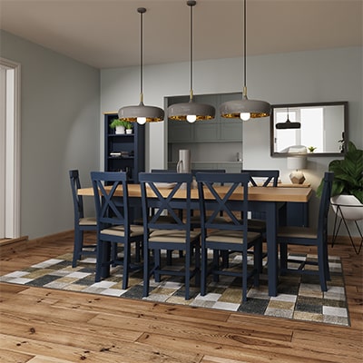 Halifax Blue Large Extending Dining Table - Dark Blue - Blue Painted - Blue - Oak - Wooden - Wood - Pine - Solid Wood - Living - Lounge - Dining - Kitchen - Bedroom - Furniture - Steptoes - Paphos - Cyprus