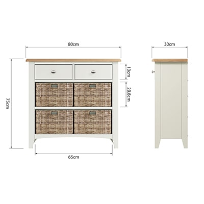 Welby White 2 Drawer 4 Basket Unit - White - White Painted - Pine - Oak - Wooden - House - Home - Interior - Furniture - Bedroom - Living Room - Dining Room - Paphos - Cyprus - Steptoes-