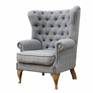 Wingback Checkered Armchair - Checkered - Armchair - Chair - Living - Sofa - Fabric - Buttoned Back - Living - Lounge - Comfort - Relax - Fabric - Steptoes - Paphos - Cyprus - Beige - Grey
