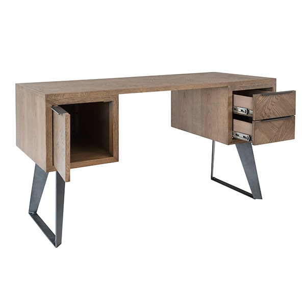 Ibis Grey Oak Computer Desk - Desk - PC Stand - Office - Oak - Veneer - Grey Oak - Storage - Doors - Drawers - Unit - Storage - Modern - Gun Metal - Furniture - Steptoes - Furniture