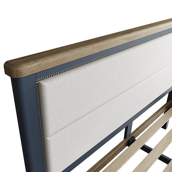 Perth Blue Fabric King Size Bed - Smoked Oak - Oak - Blue - Blue Painted - Fabric Headboard - Bed - Bedroom - Furniture - Steptoes - Paphos - Cyprus