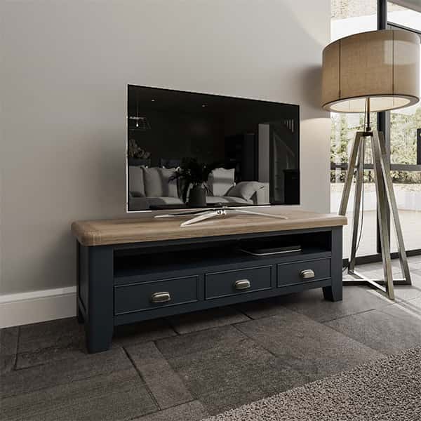 Perth Blue Large TV Unit - Blue - Blue Painted - Smoked Oak - Oak - Perth - Perth Blue - Lounge - Living - Storage - TV Stand - Furniture - Paphos - Cyprus - Steptoes