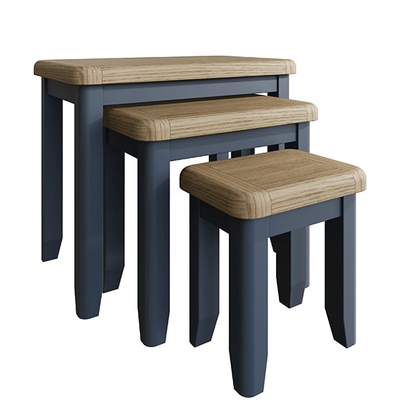 Perth Blue Nest of 3 Tables - Smoked Oak - Oak - Perth Blue - Blue - Blue Painted - Side Tables - Tables - Lounge - Living - Furniture - Steptoes - Paphos - Cyprus