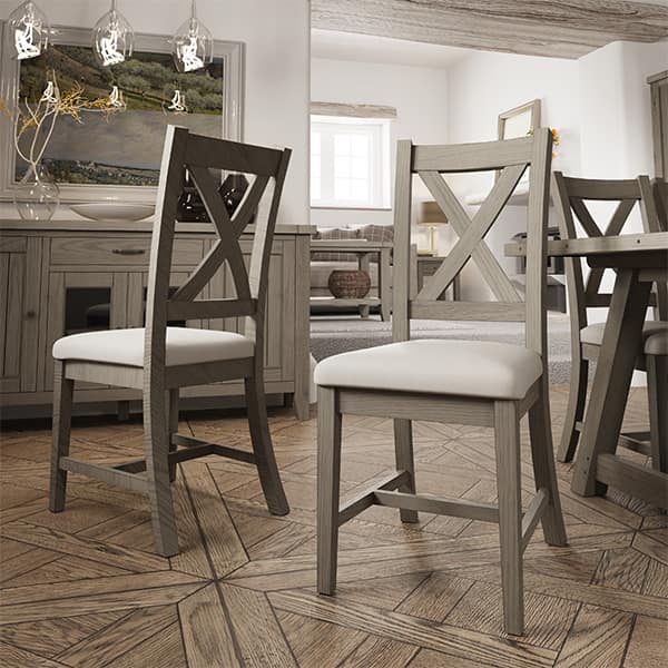 Fairfax Crossback DIning Chair - Grey Oak - Oak - Pine - Veneer - Wooden - Fabric - Crossback - Dining - Seat - Chair - Seating - Kitchen - Paphos - Cyprus - Steptoes